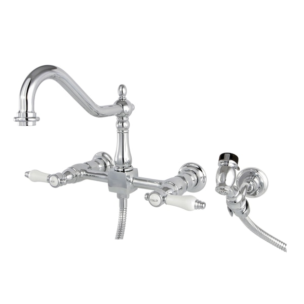 Bel-Air KS1241BPLBS 8" Centerset Wall Mount Kitchen Faucet with Brass Sprayer KS1241BPLBS - main